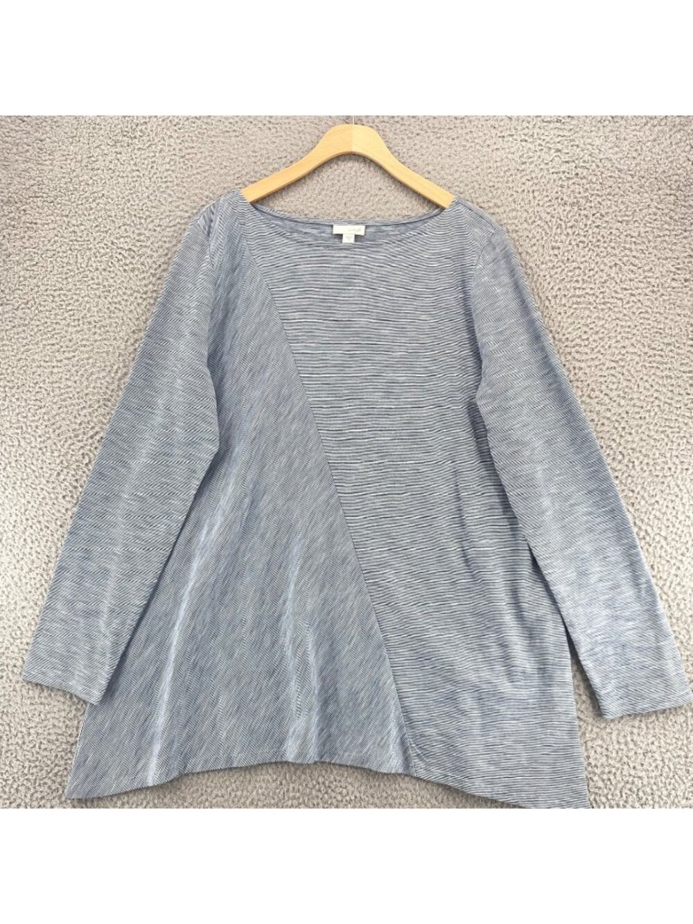J Jill Top Womens Large Pure Navy Striped Cotton Boat Neck Tee Long Sleeve Tunic